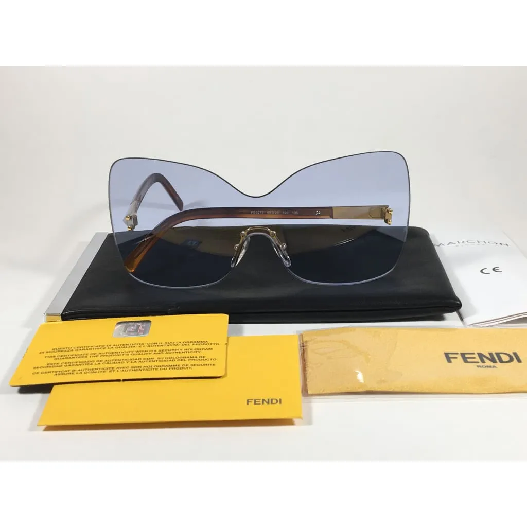 Fendi Runway Sunglasses Oversized Shield Butterfly Blue Lens Havana Frame FS5273 424
