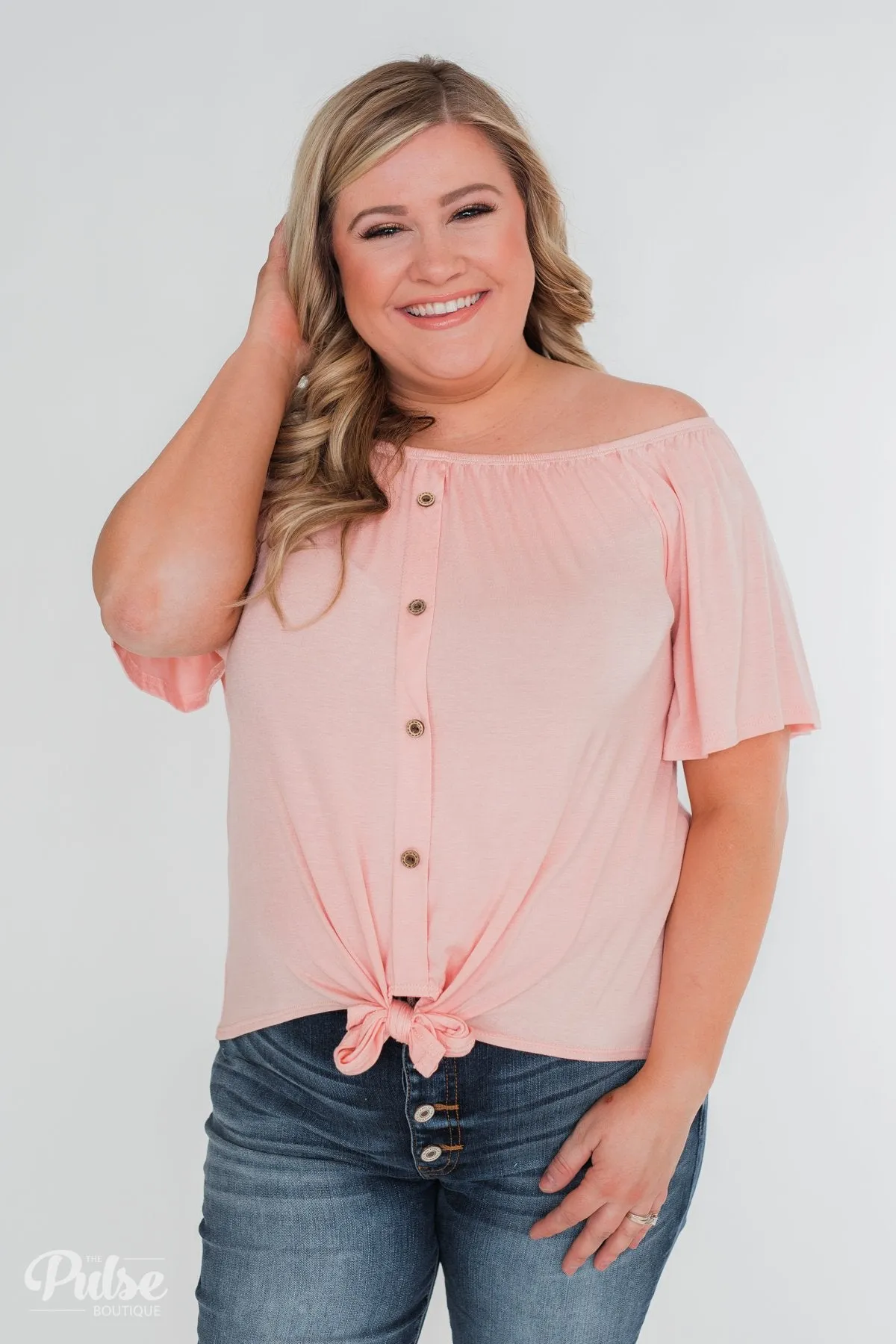 Follow Your Lead Off the Shoulder Top- Blush