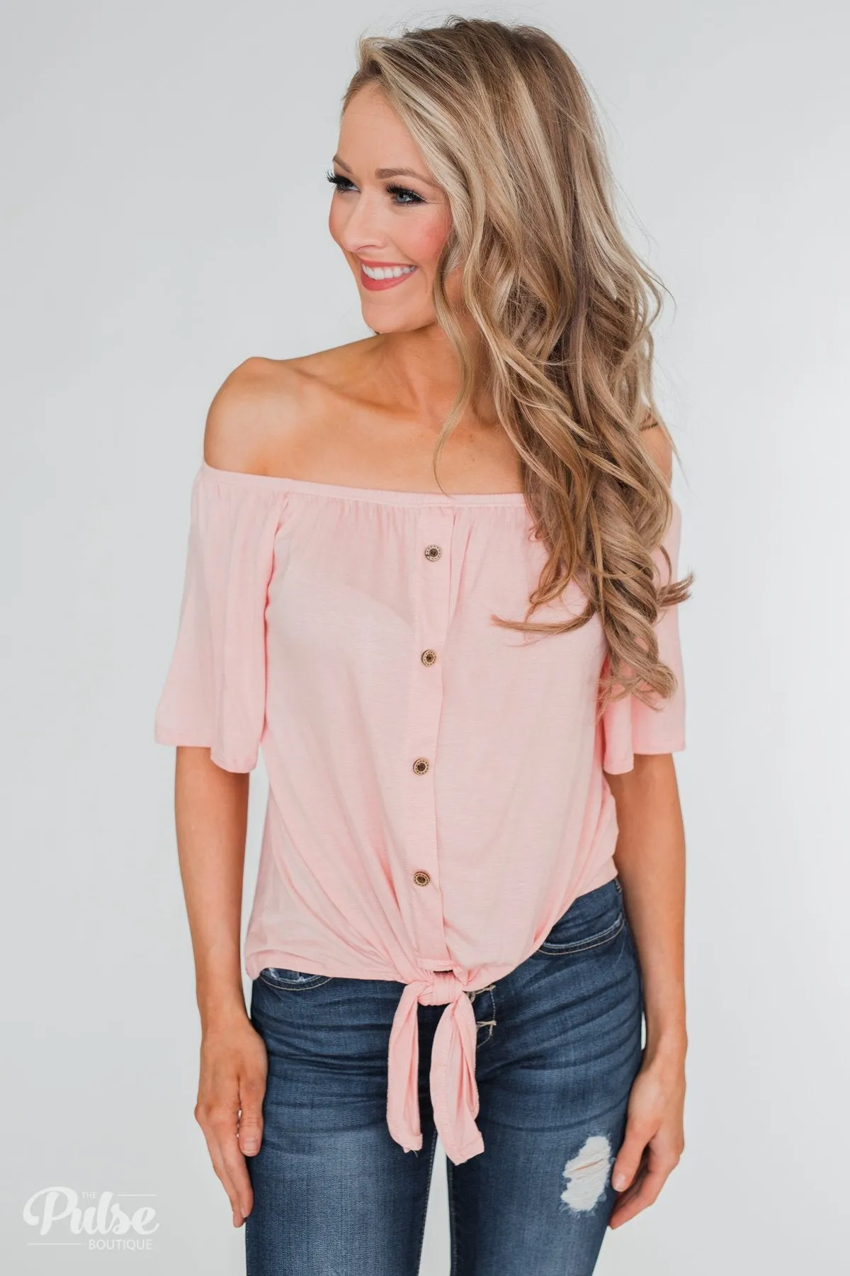 Follow Your Lead Off the Shoulder Top- Blush
