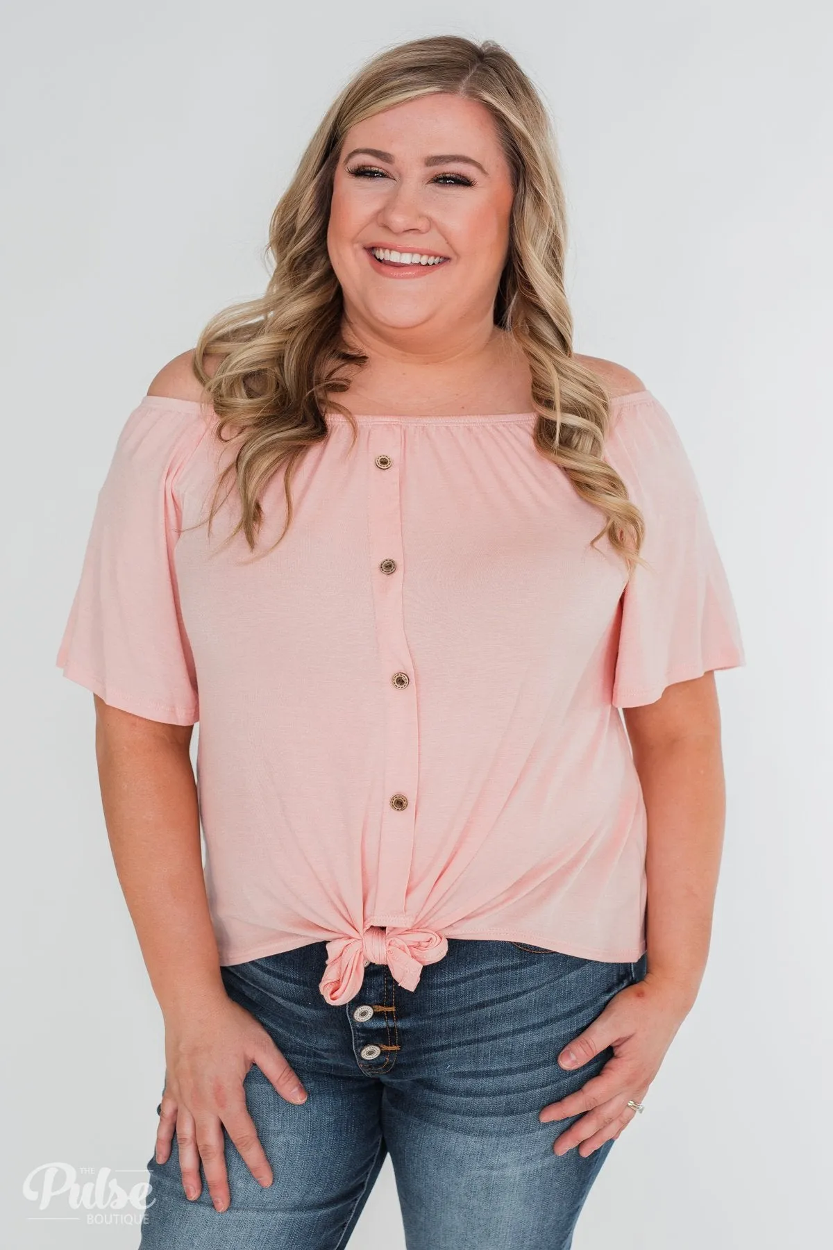Follow Your Lead Off the Shoulder Top- Blush