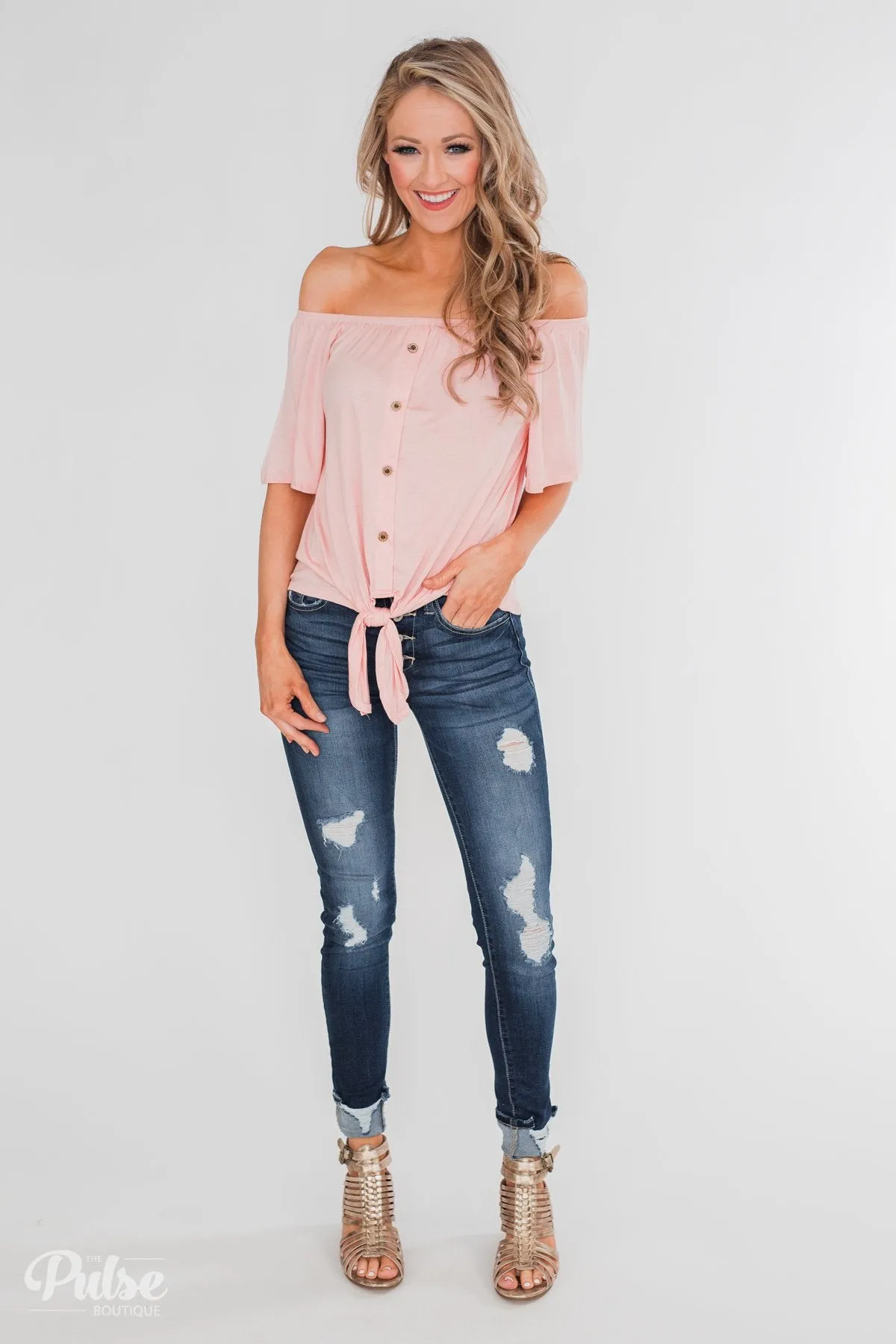 Follow Your Lead Off the Shoulder Top- Blush