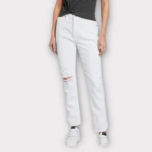 FRAME Denim Le beau Straight Slim Hi-Waisted Boyfriend Jeans White Neutr…