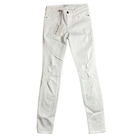 Frame Denim Le Skinny De Jeanne Ripped Jeans In Blanc Jefferson Size 27