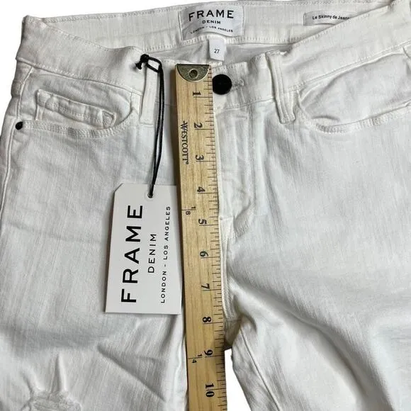 Frame Denim Le Skinny De Jeanne Ripped Jeans In Blanc Jefferson Size 27