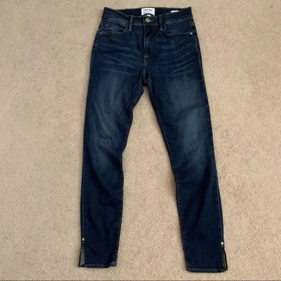 FRAME Le High Skinny Jeans Split Hem Wythe Wash