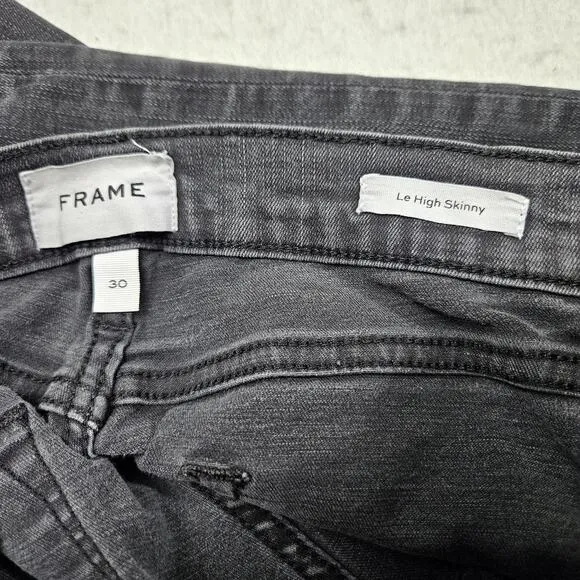 Frame Le High Skinny Jeans Sz 30 Black Denim Minimalist Moto Biker Recycled