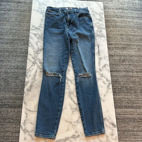 Frame Le High Skinny Ripped Jeans