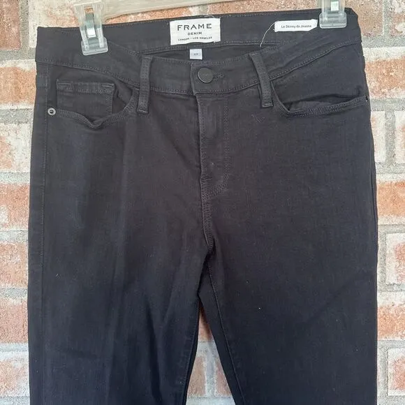 FRAME Le Skinny de Jeanne Raw Stagger Hem Jeans Black Size 27