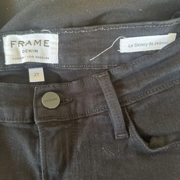 FRAME Le Skinny de Jeanne Raw Stagger Hem Jeans Black Size 27