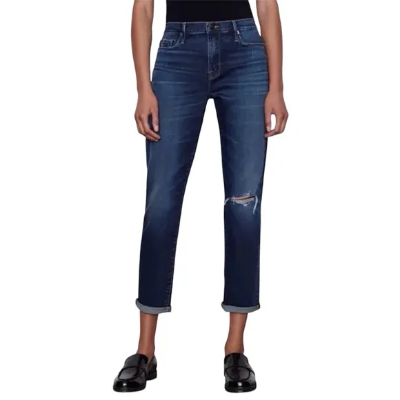 Frame Women Jeans Size 23 Le Garcon Destroyed Denim Mid Rise Skinny Straight New