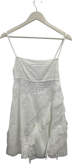 Free People White Lace Frill Mini Dress UK XS