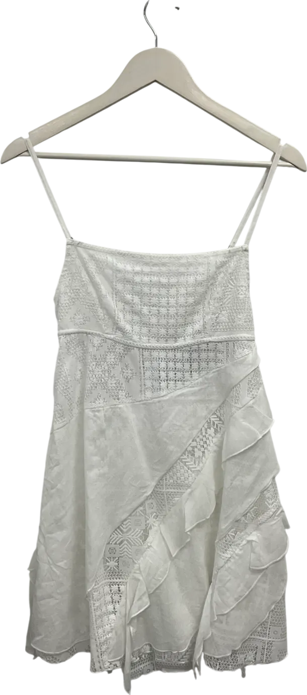 Free People White Lace Frill Mini Dress UK XS