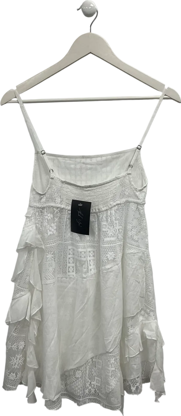 Free People White Lace Frill Mini Dress UK XS