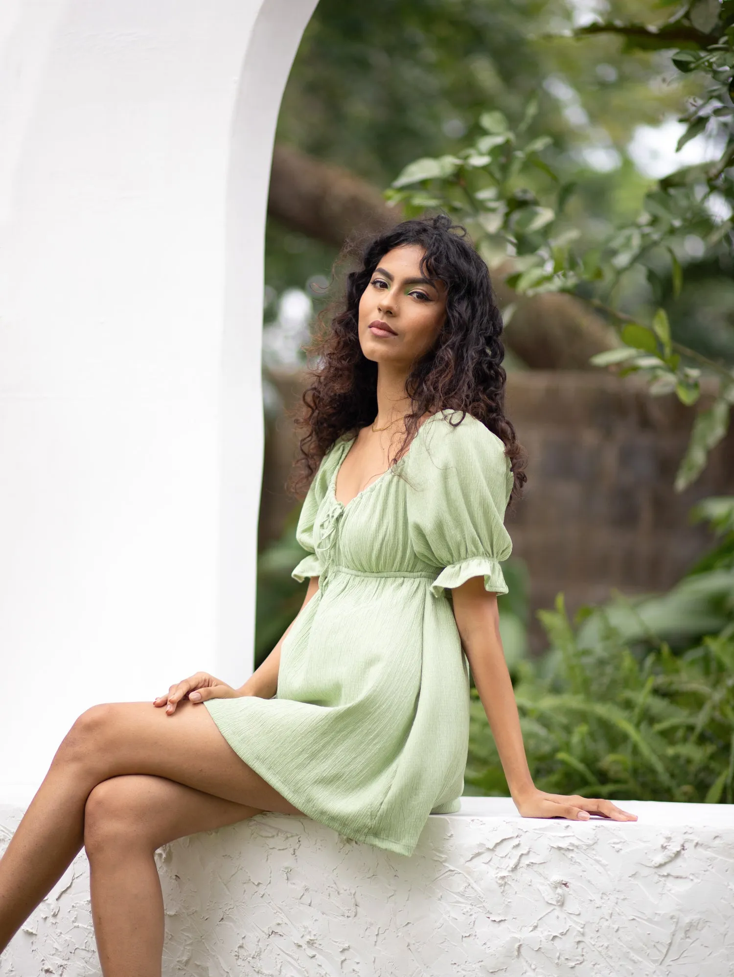 Front Tie Up Detailed Mini Dress