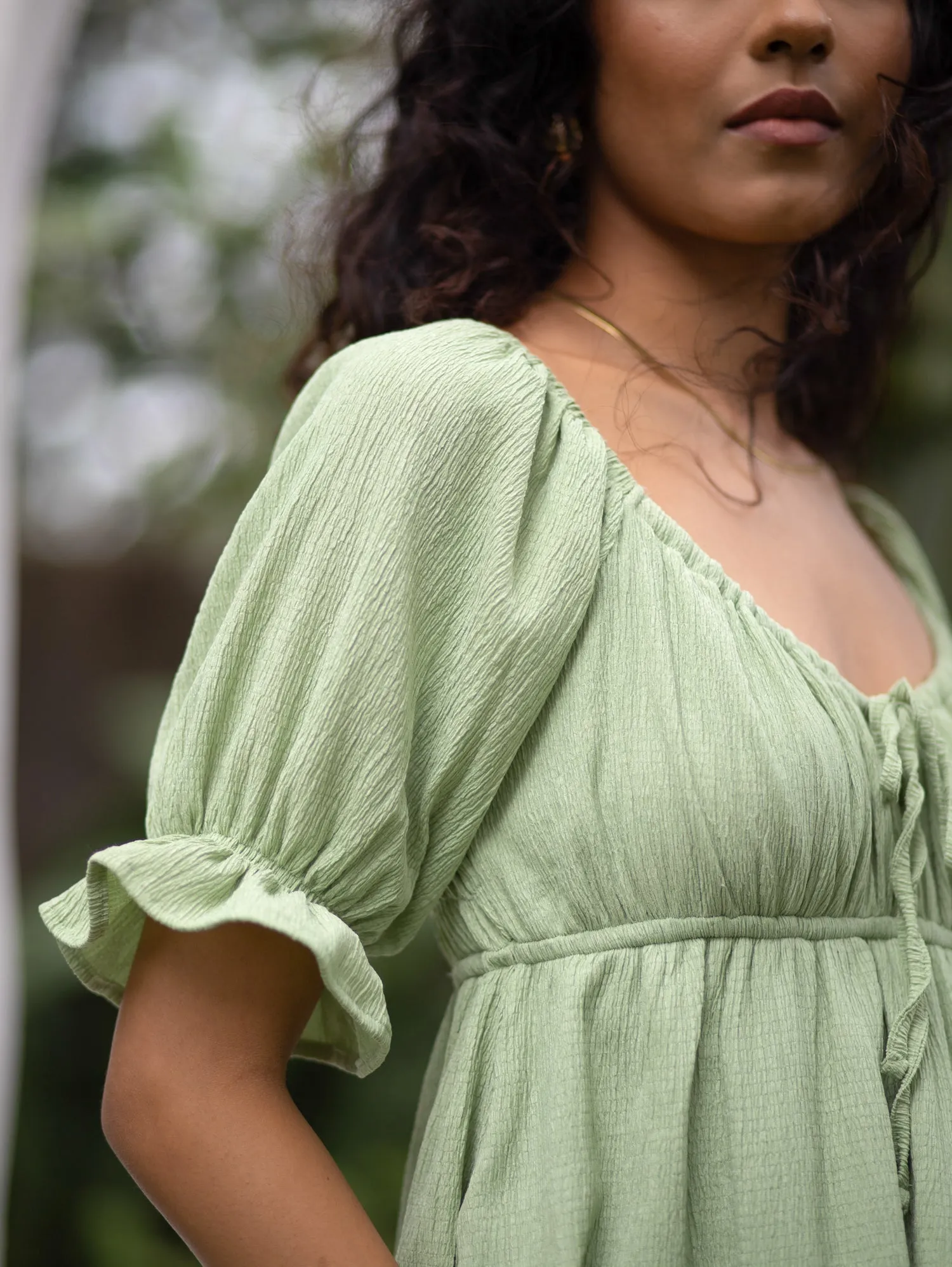 Front Tie Up Detailed Mini Dress