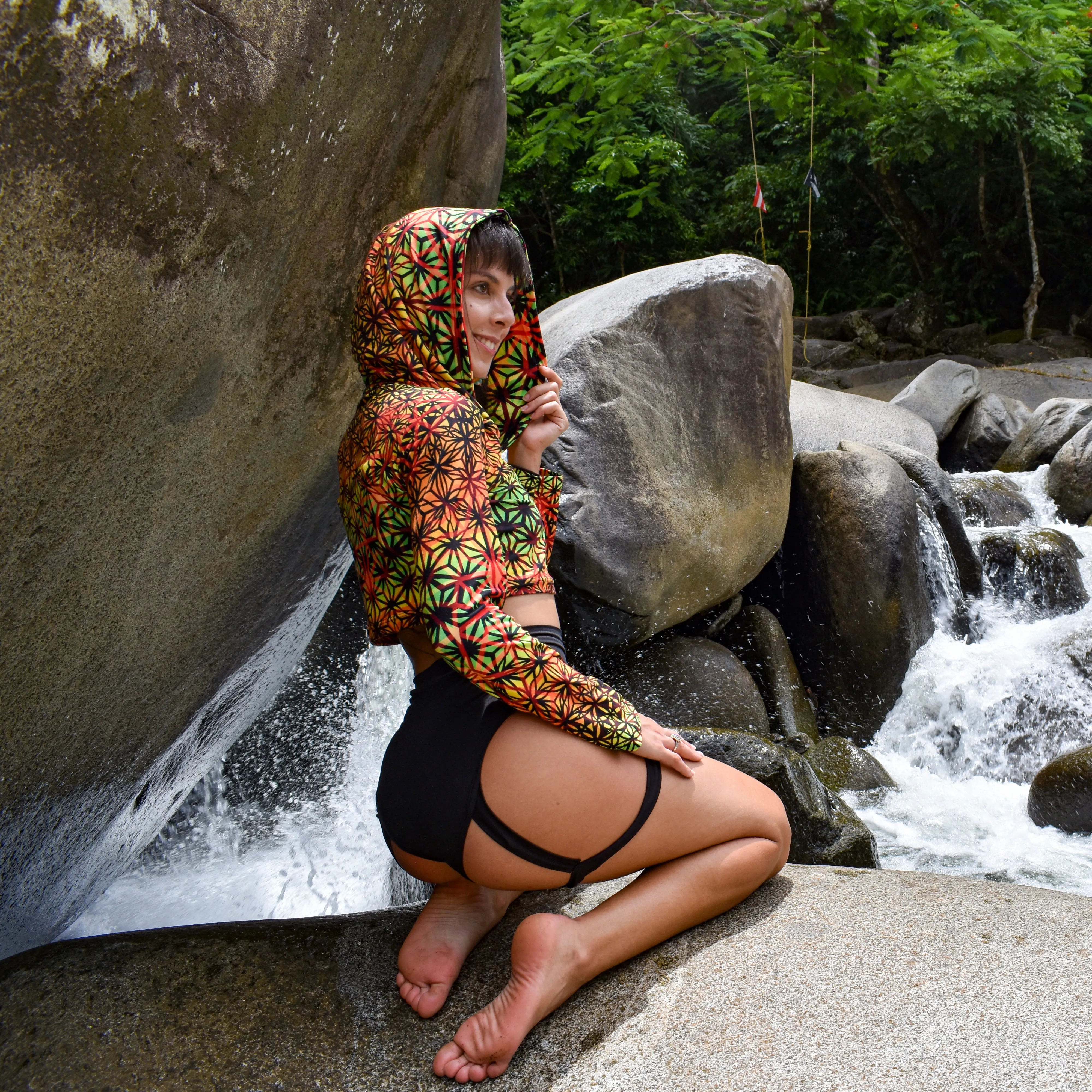 Fuego Flowers Crop Hoodie
