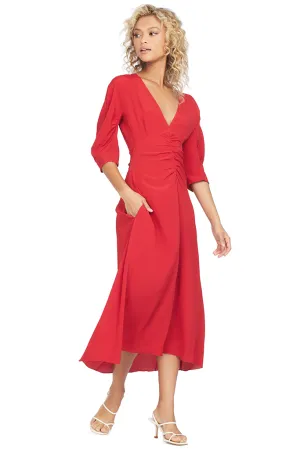 Gathered Midi Dress (Red)