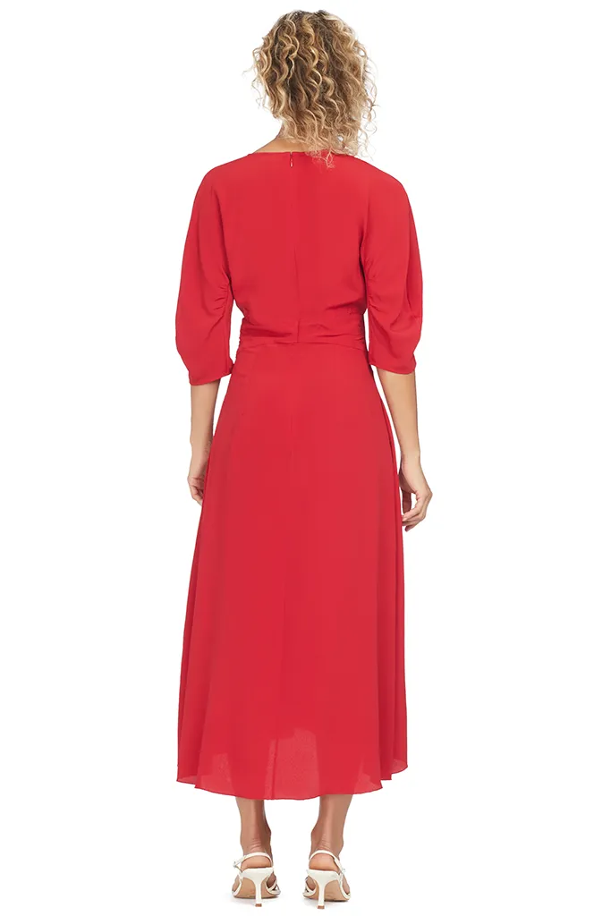 Gathered Midi Dress (Red)