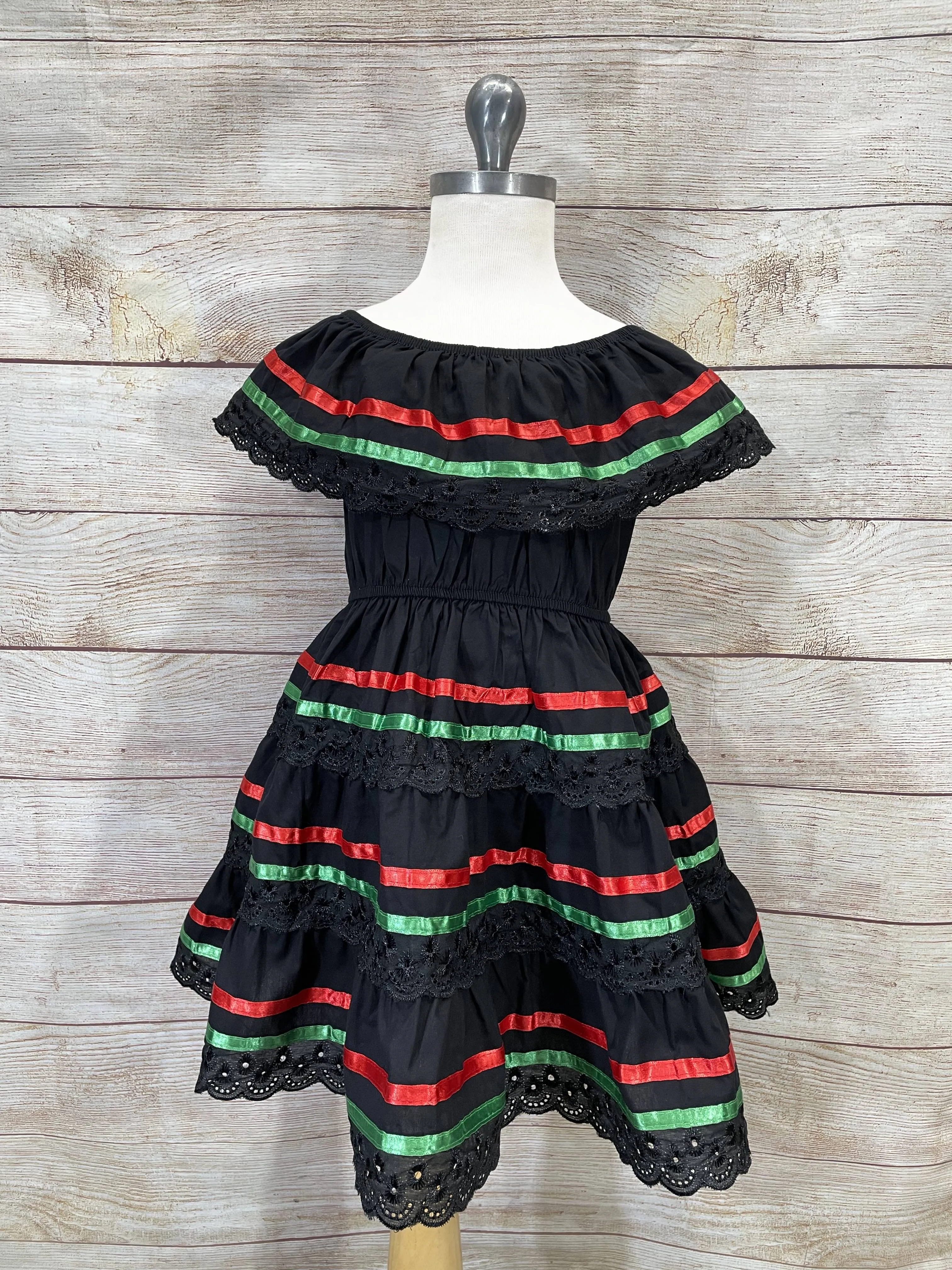 Girl's Black Traditional Mexican Cinco De Mayo Fiesta Dress 2-14