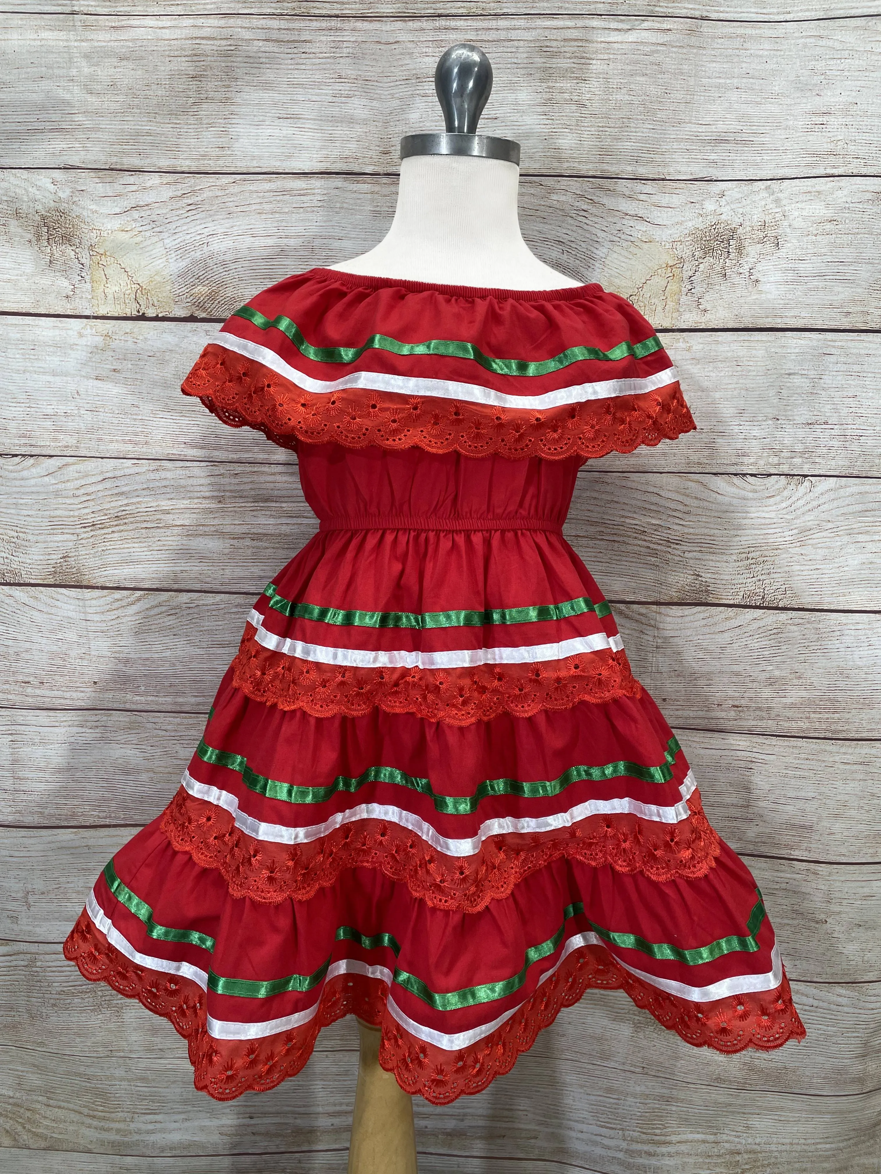 Girl's Red X Traditional Mexican Cinco De Mayo Fiesta Dress 2-14