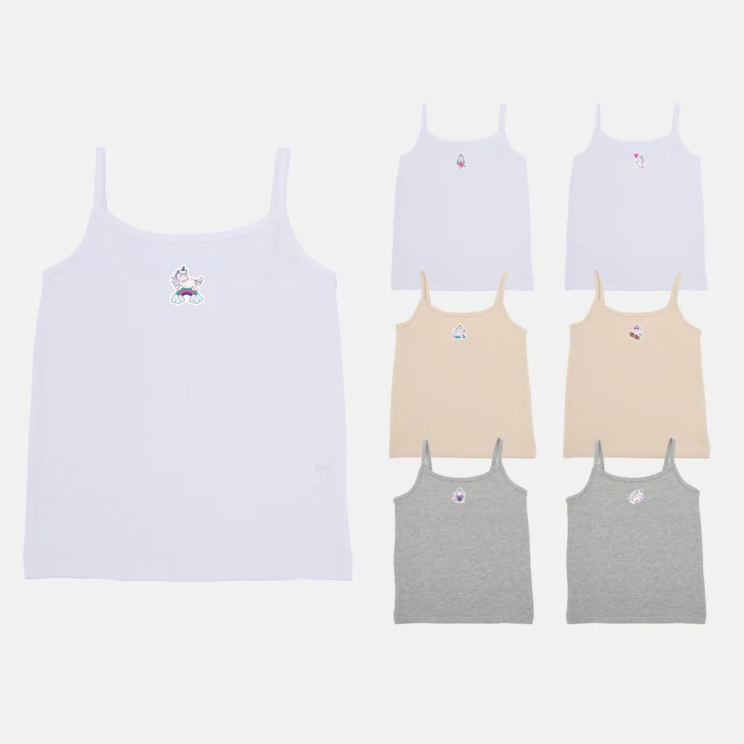 Girl's Slips | Soft Elastic Shoulder To Adjust Length | 7 Pack