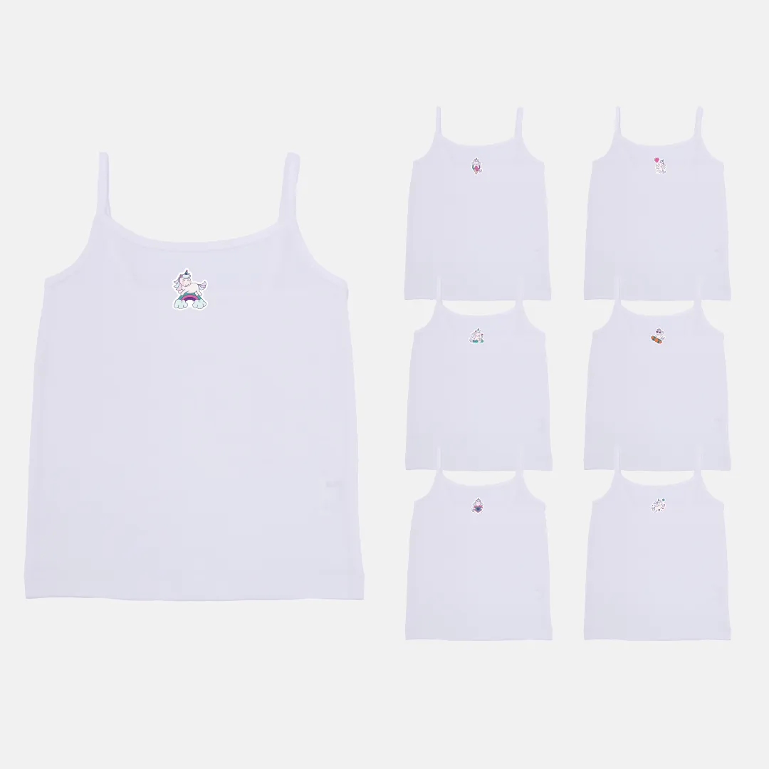 Girl's Slips | Soft Elastic Shoulder To Adjust Length | 7 Pack