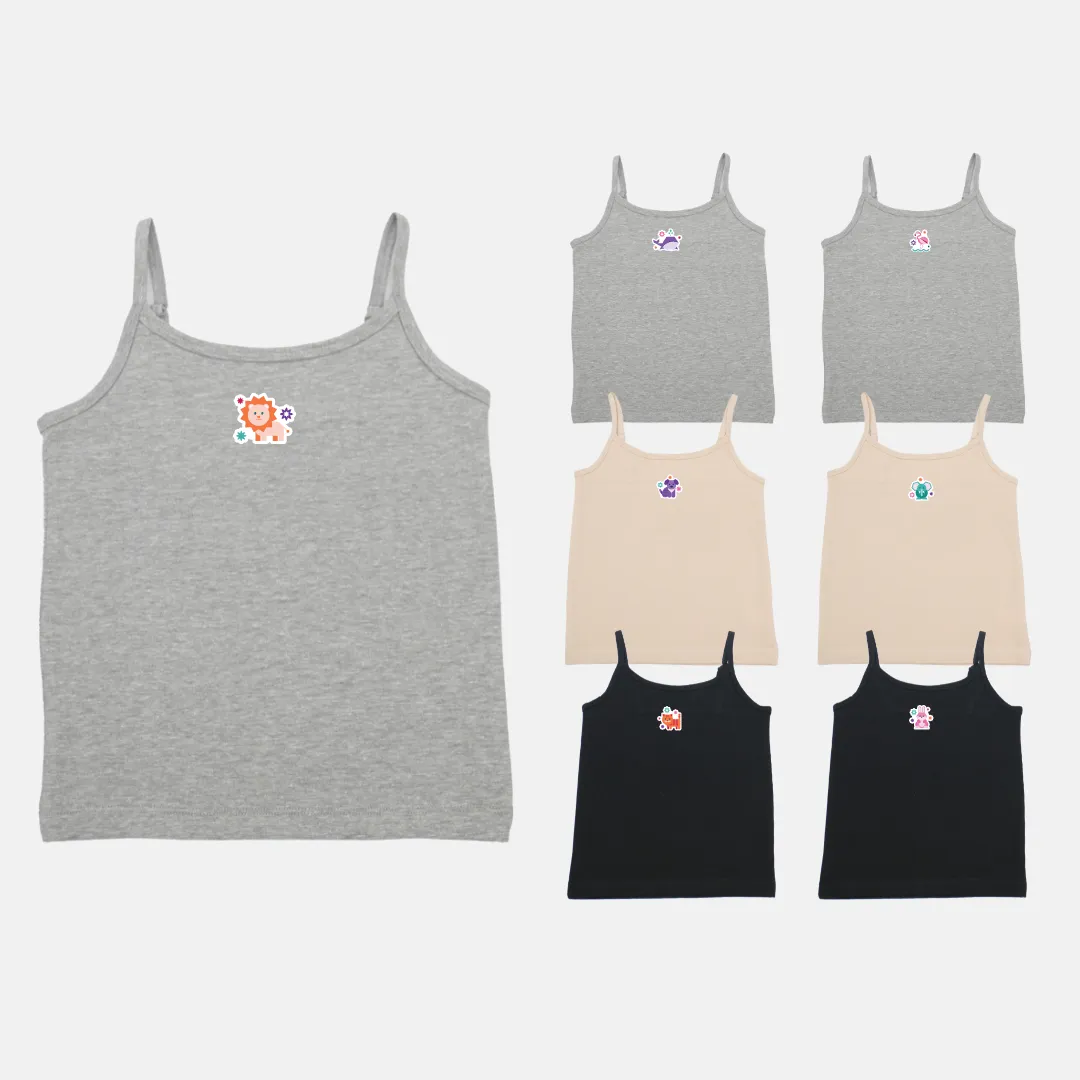 Girl's Slips | Soft Elastic Shoulder To Adjust Length | 7 Pack