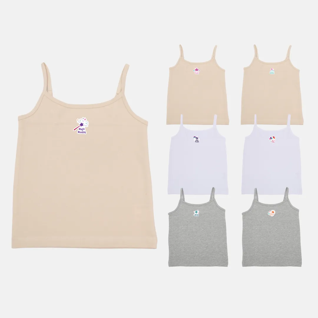 Girl's Slips | Soft Elastic Shoulder To Adjust Length | 7 Pack