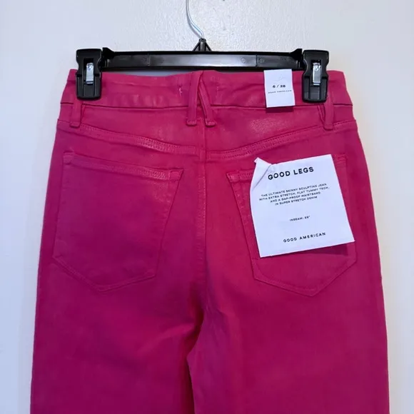 Good American Good Legs Coated Ankle Skinny Stretch Jeans Sz 6/28 NWT Hot Pink