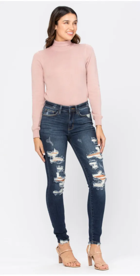 Good For You Judy Blue Distressed Skinny Jeans