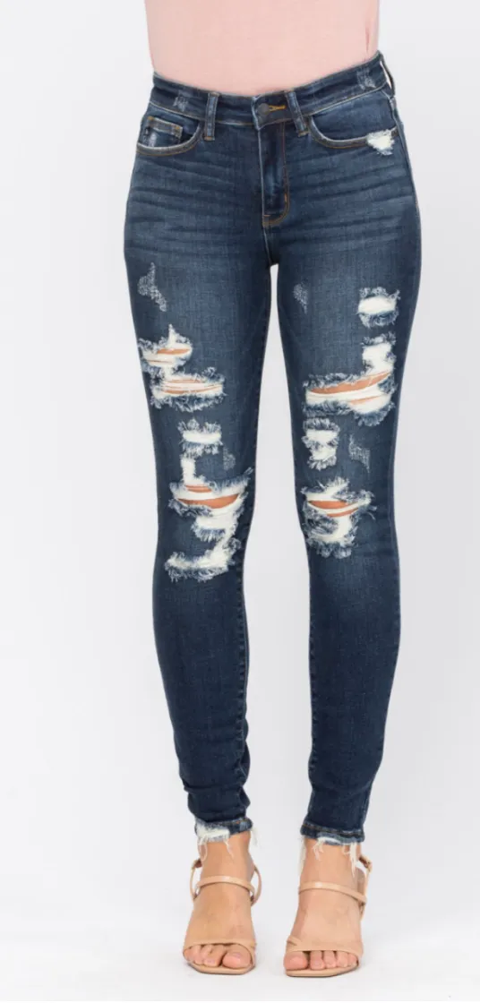 Good For You Judy Blue Distressed Skinny Jeans