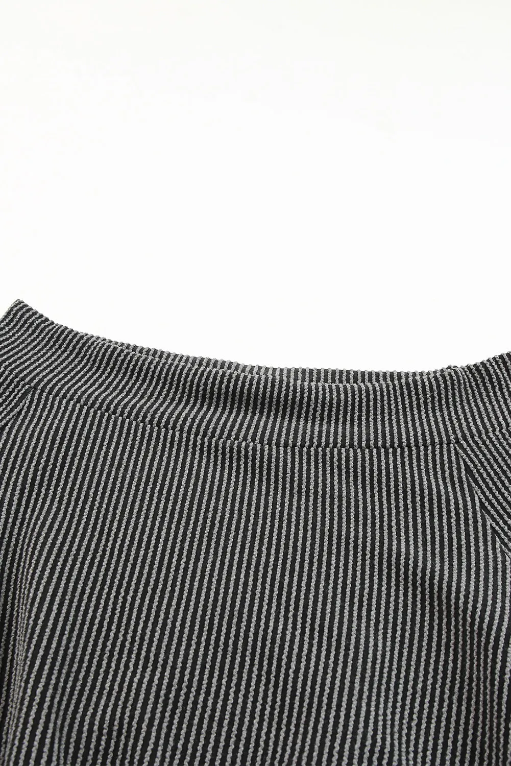 Gray Ribbed Knit Off-Shoulder Balloon Sleeve Top