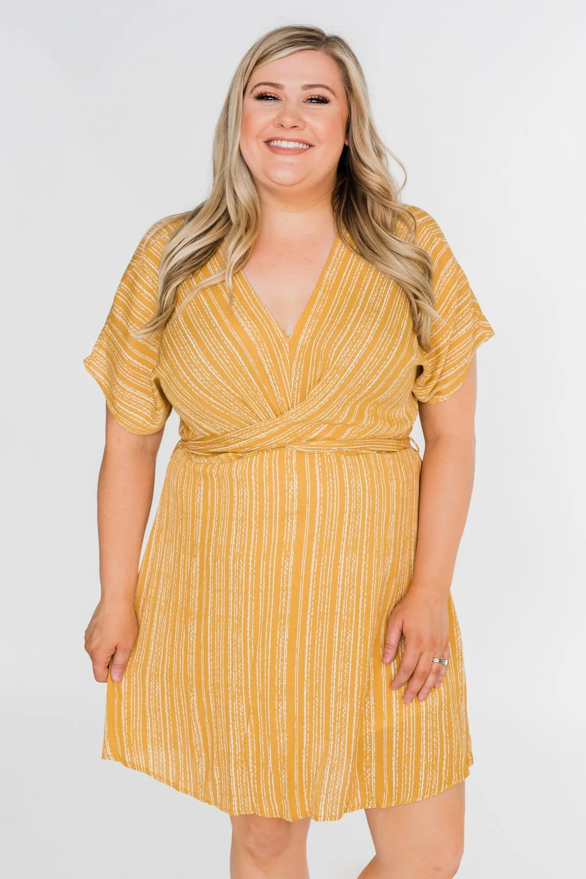 Greatest Love Story Tie Detail Dress- Mustard