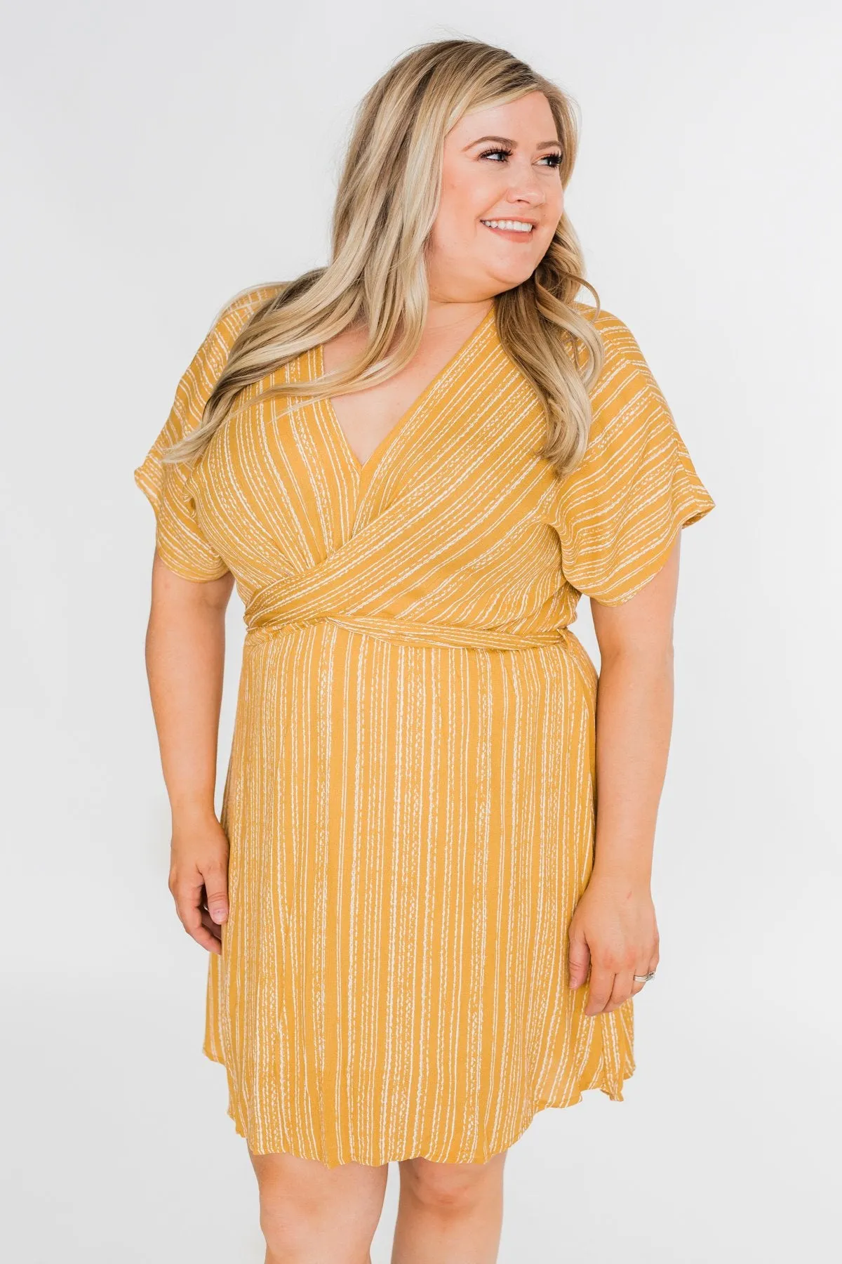 Greatest Love Story Tie Detail Dress- Mustard