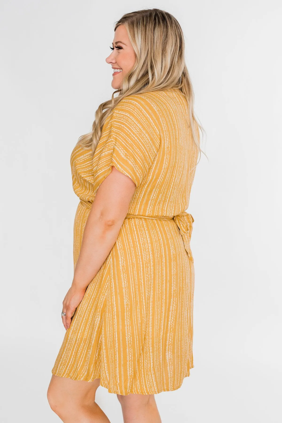 Greatest Love Story Tie Detail Dress- Mustard