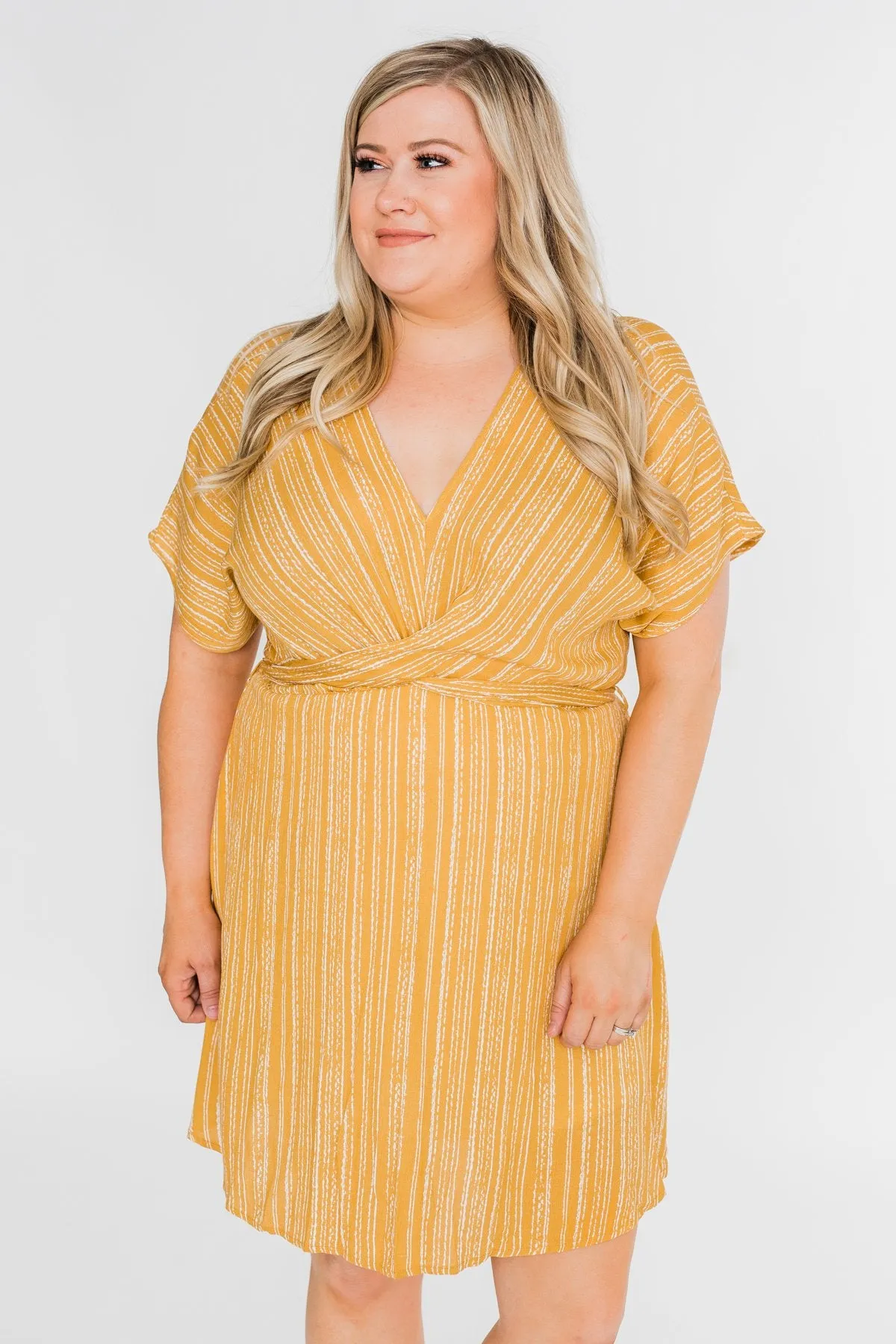Greatest Love Story Tie Detail Dress- Mustard