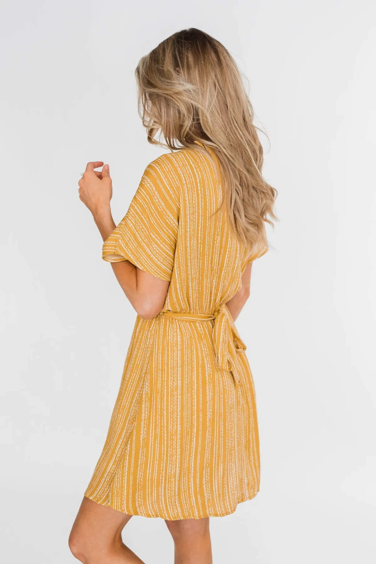 Greatest Love Story Tie Detail Dress- Mustard
