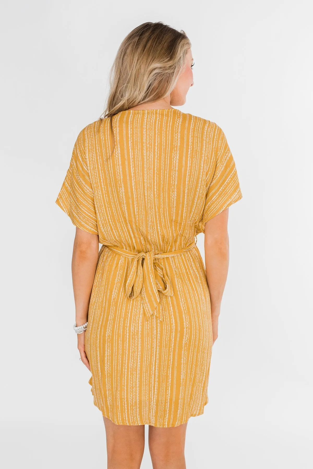 Greatest Love Story Tie Detail Dress- Mustard