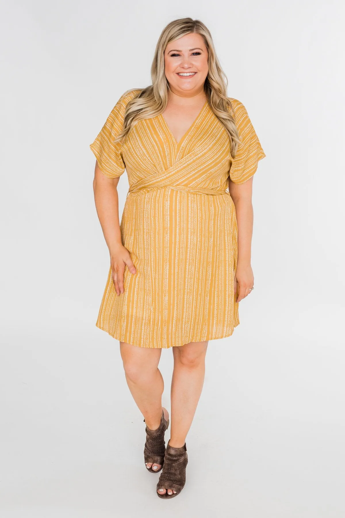 Greatest Love Story Tie Detail Dress- Mustard