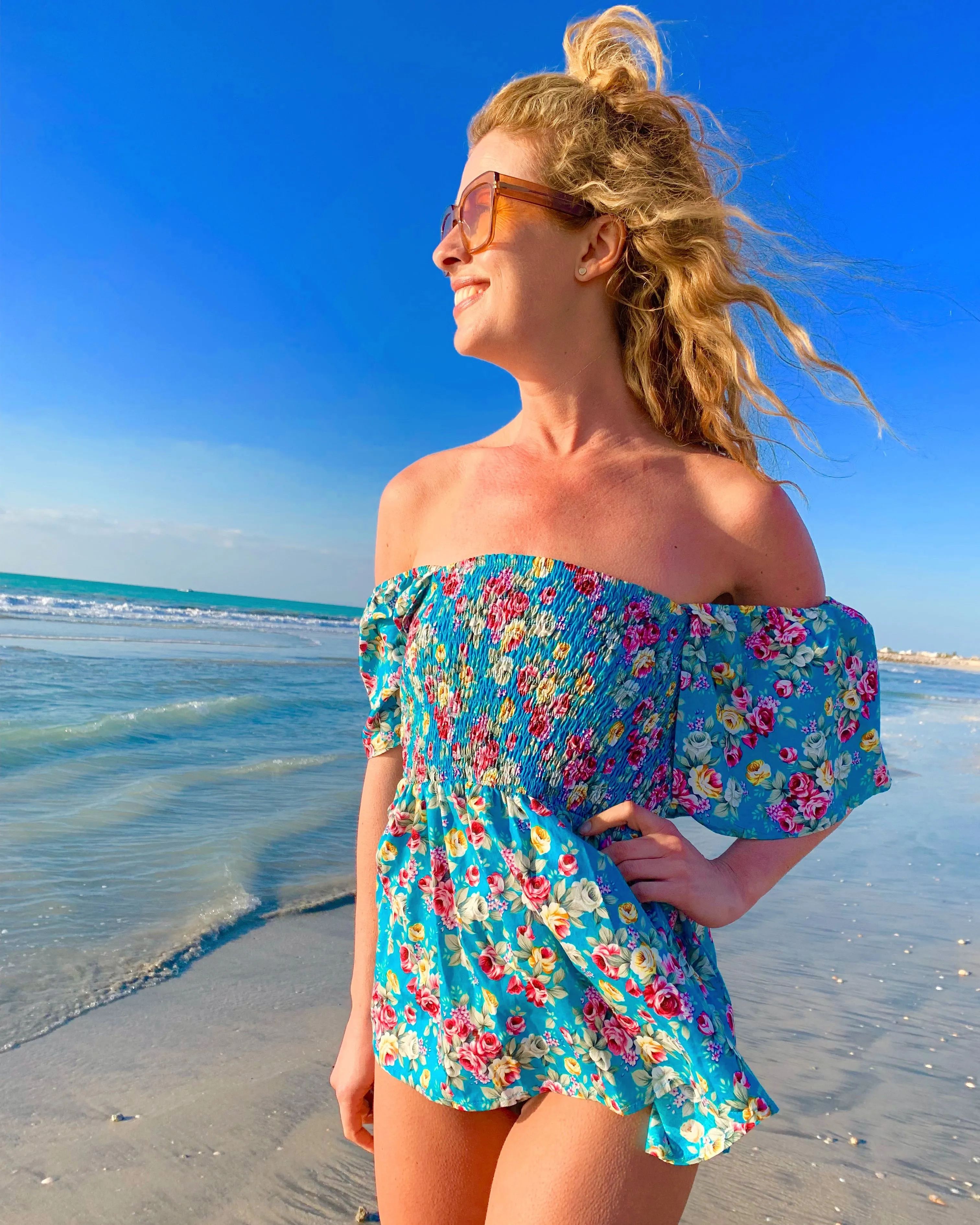 Green floral print top