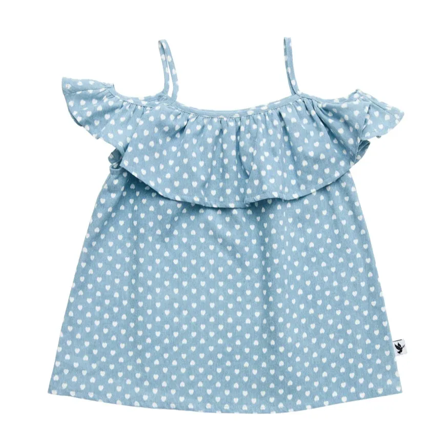 Hearts Chambray Ruffle Top
