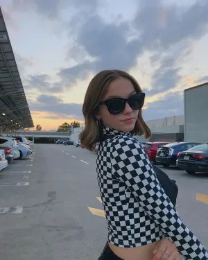 High collar plaid long-sleeved t-shirt  KF20067