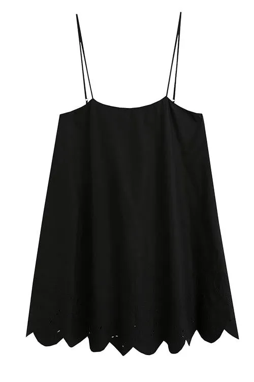 Hollow Embroidery Hem Slip Mini Dress