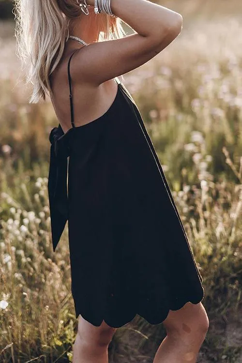 Hollow Embroidery Hem Slip Mini Dress