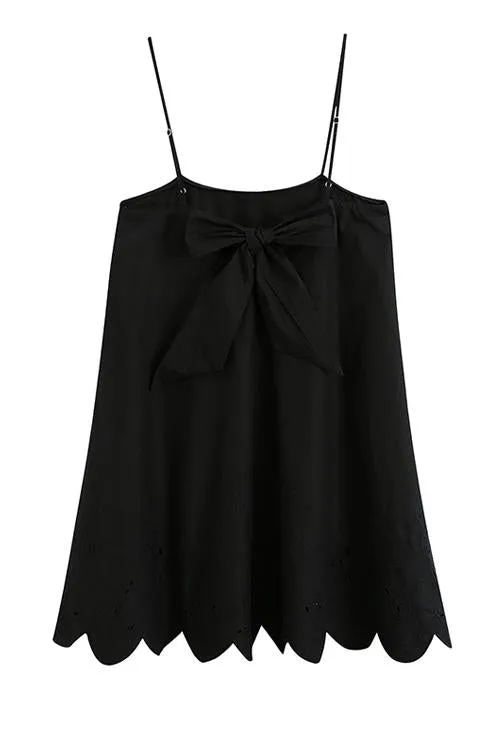 Hollow Embroidery Hem Slip Mini Dress