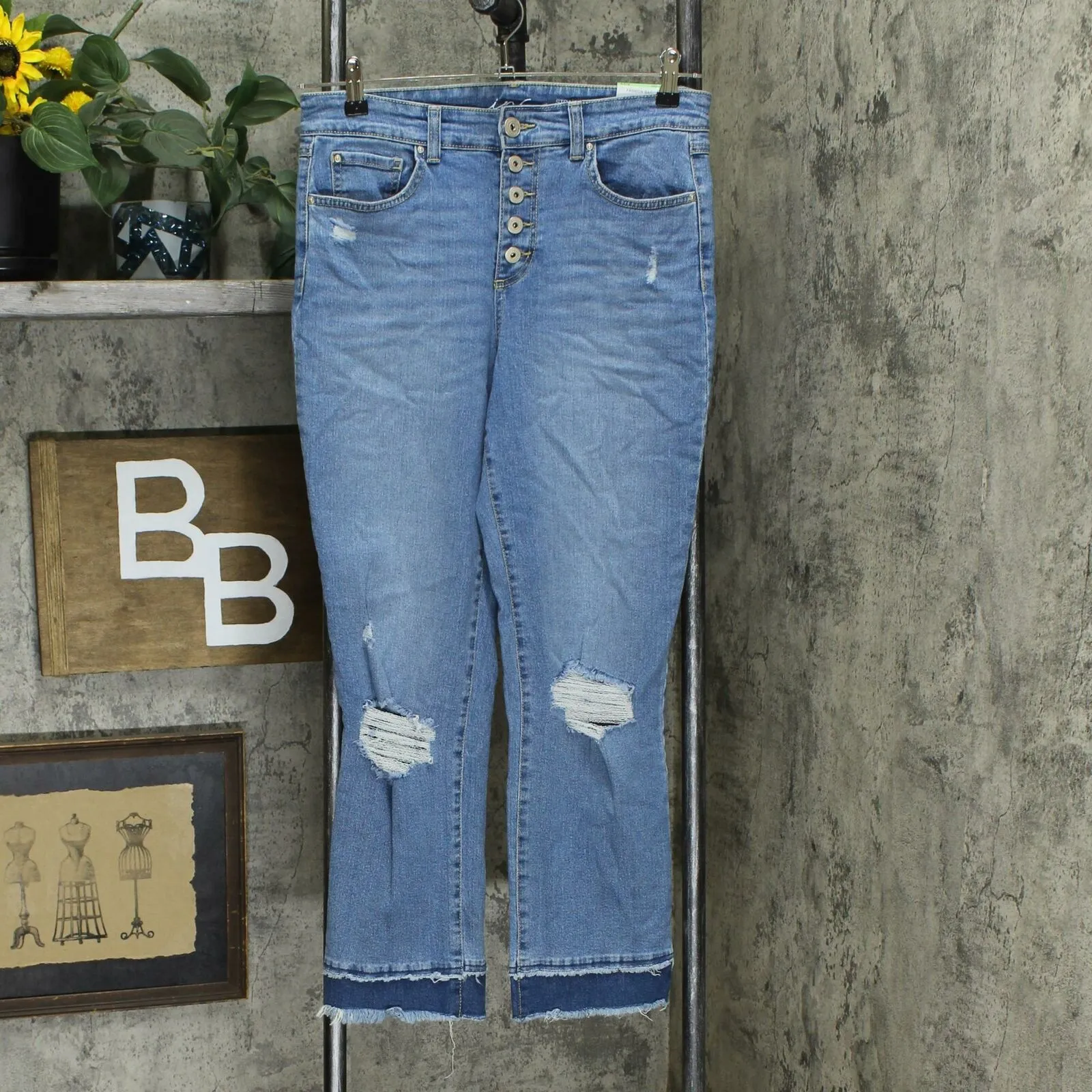 INC International Concepts Women's Destructed Straight Leg Jeans