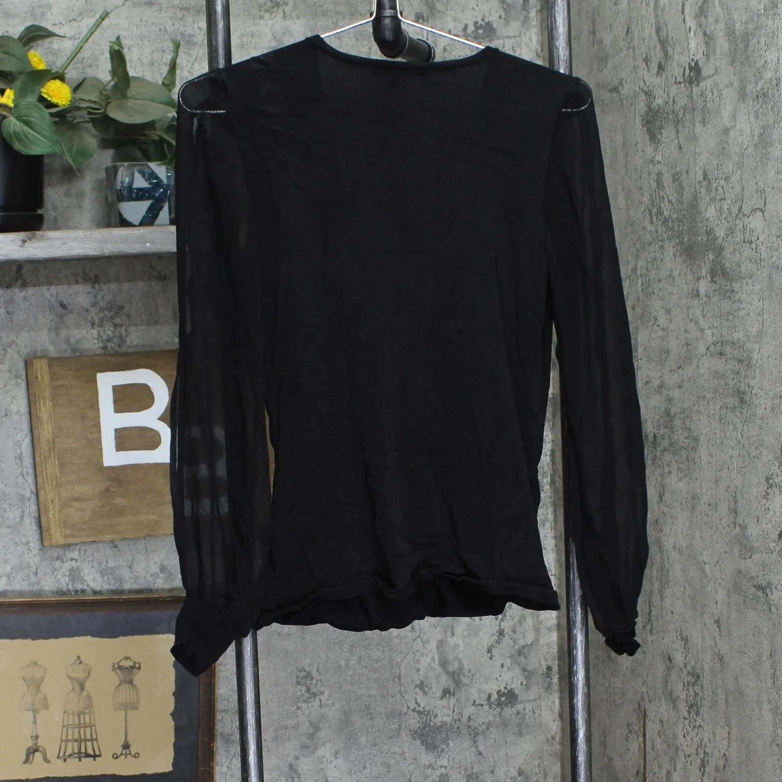 INC International Concepts Womens Mixed Media Stretch Long Sleeve Blouse Black S