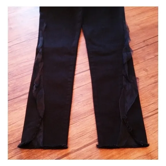 J Brand 835 Photo Ready Mid Rise Crop Skinny Evening Haze Jeans Organza Trim
