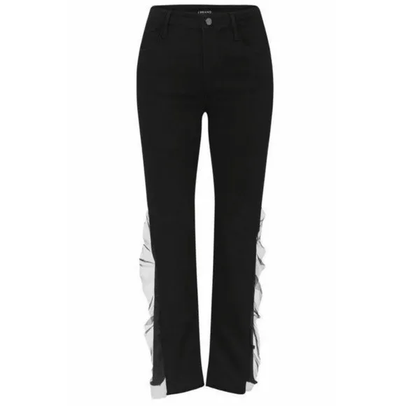 J Brand 835 Photo Ready Mid Rise Crop Skinny Evening Haze Jeans Organza Trim