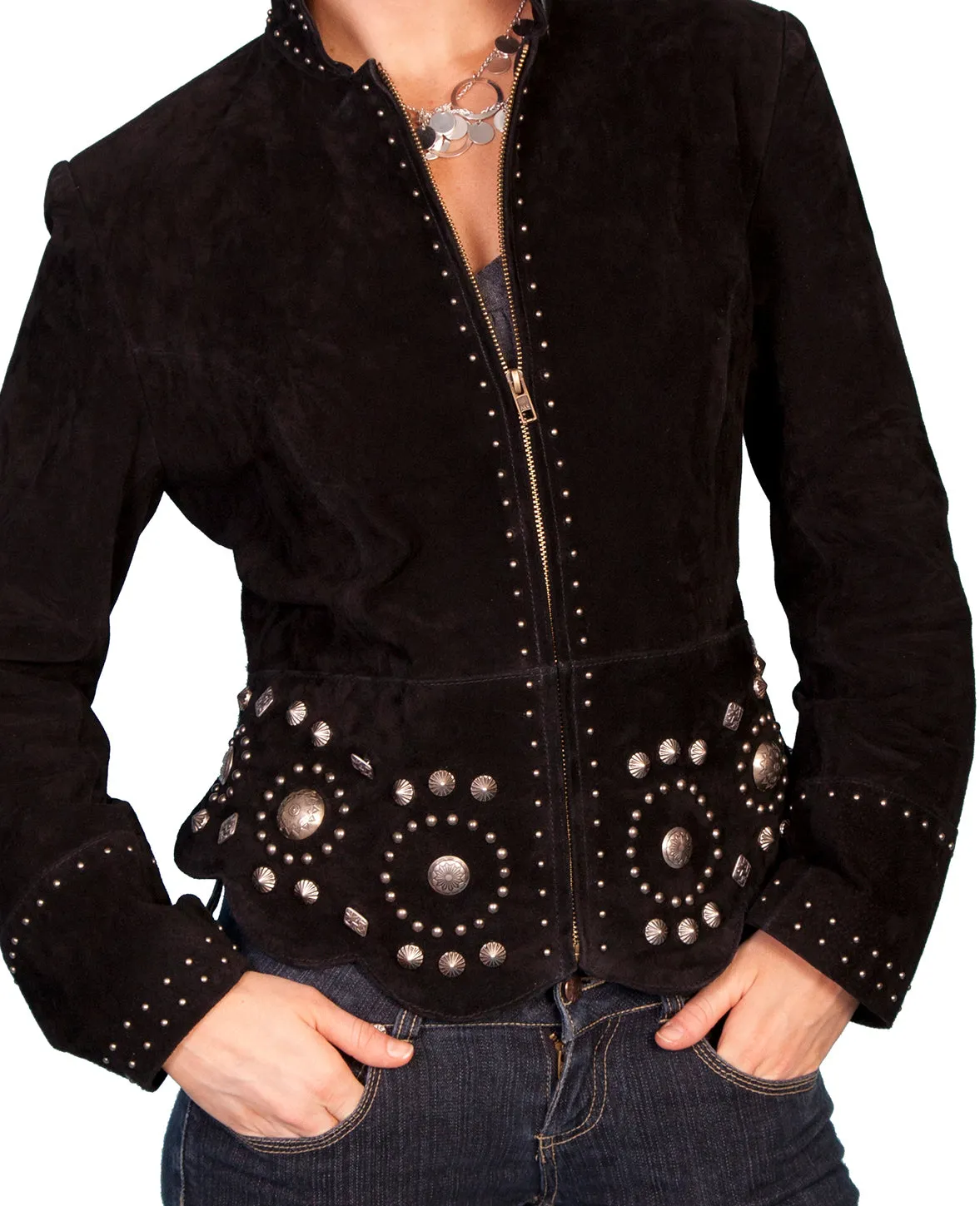 Jacket, Black Suede with Conchos - Style L191